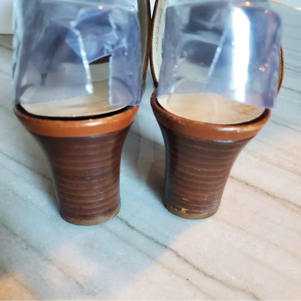 Salvatore Ferragamo Brown Leather Leona Sandals Womens 9.5/10 Block Heels - Picture 5 of 11